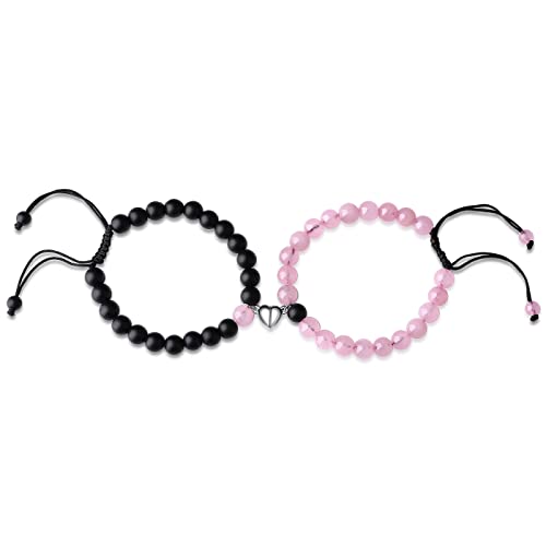 XIANNVXI Partnerarmbänder Pärchen Armband Perlen Partner Armbänder Kristalle Geschenke für Frauen Männer Herz Matching Bracelets Einstellbar Geflochtene Schnur（Lava Rock &...