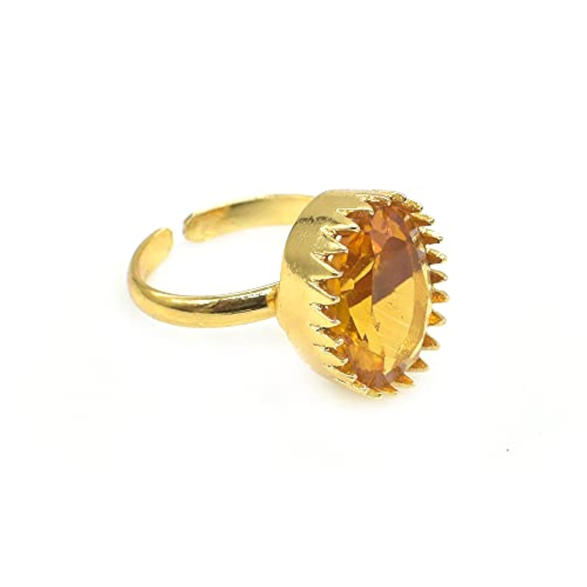 Handmade Gold Plated Adjustable Citrine Quartz Gemstone Ring