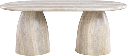 Image of Meridian Furniture 702Travertine-T Cosenza Collection Art Deco 78 inch Indoor /Outdoor Concrete Dining Table with Travertine Finish, 78 inch W x 44.5 inch D x 30 inch H