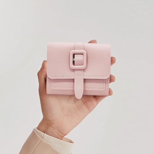 Women’s Short Wallet, PU Leather Fresh and Simple Card Holder Purse with ID Card Window Fashionable Wallet (Pink)