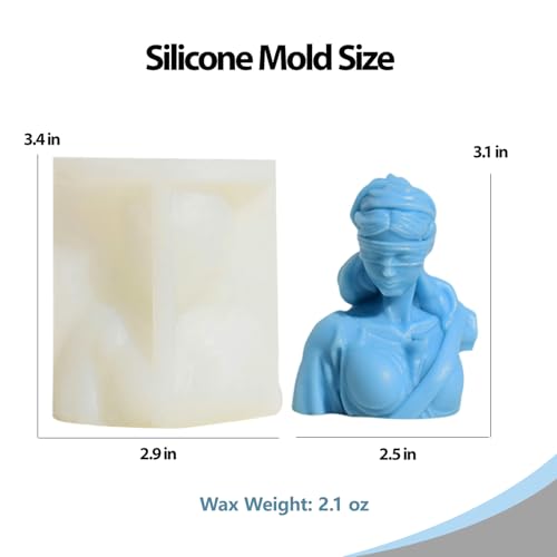 Blindfold Justice Goddess Bust Silicone Mold Candle Soap Resin DIY Gift M