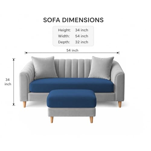 Image of Doraldo 2 Seater Sofa Set with Ottoman for Living Room (Blue Grey) Premium Fabric Sofa