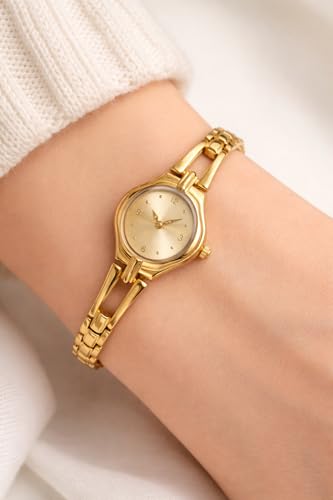 Image of Elegant 23K Gold Bracelet Watch for Women | Minimalist Luxury Analog Wristwatch