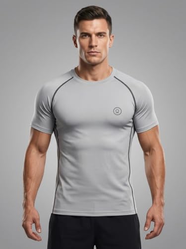 Image of CHKOKKO Men's Compression Gym T-Shirt for Running, Workout, Training, Sports & Activewear | Quick Dry Breathable Stretch Fabric | Body Fit Half Sleeve Athletic Sports Tee for Men
