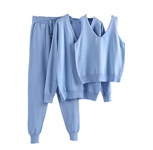 Survêtement décontracté en tricot bleu femme taille unique sans couture serrée