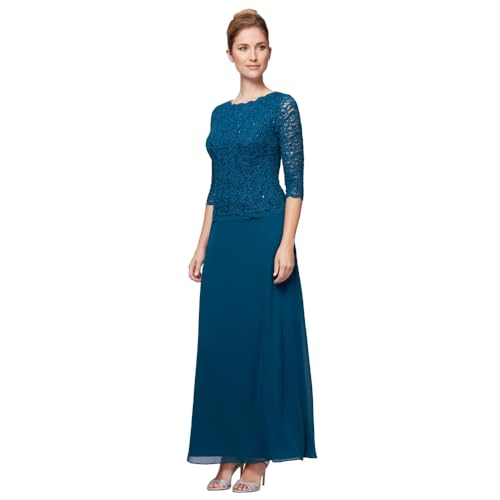 Image of Alex Evenings Women's 3 /4 Sleeve Stretch Lace Bodice Mock One Piece Gown