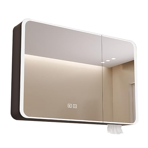 Gabinete LED con espejo de baño, botiquín de 3 puertas con luces LED para empotrar o montaje en superficie, gris B, 70 x 70 x 13 cm, solución de almacenamiento elegante.
