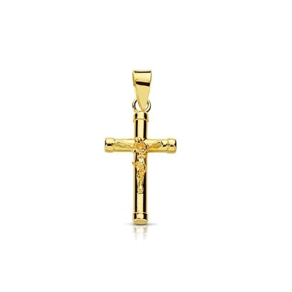 Cruz Crucifijo Colgante en Oro de 18k con 16mm. sin asa con chatones ancho de 10mm. y grueso palo de 2mm.