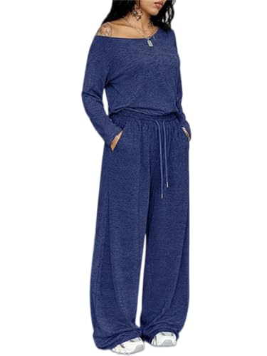 Ropa de descanso para viajes de verano con pantalones fluidos de cintura alta y hombros caídos