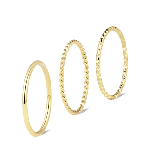 Poxtex Gold Dainty Ring Set for Women Non Tarnish, Stackable Thin Twist Pinky Rings for Men...