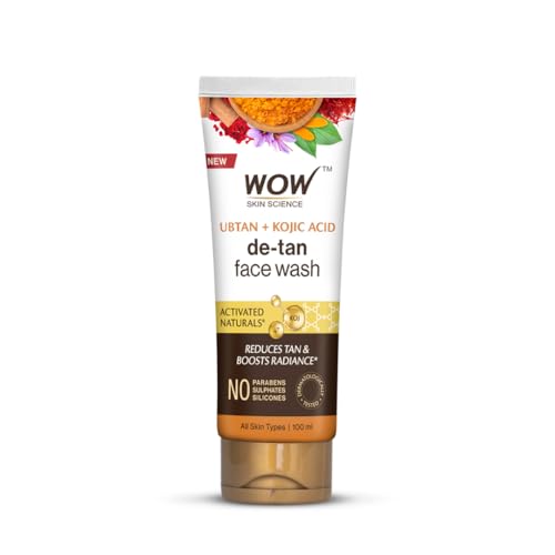 WOW Skin Science Ubtan Face Wash con harina de garbanzo, cúrcuma, azafrán, extracto de almendras, agua de rosas y aceite de sándalo, sin sulfato, parabenos, siliconas y color (100 ml)