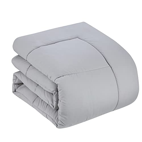 Sweet Home Collection 7 Piece Comforter Set Bag Solid Color All Season Soft Down Alternative Blanket & Luxurious Microfiber Bed Sheets, Silver, Queen