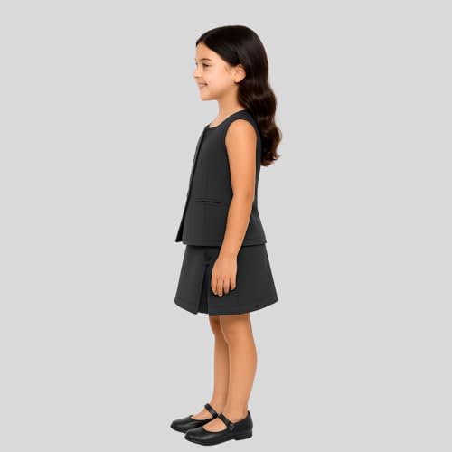 Image of RIYANSHI Girls' Two-Piece Outfit Set with Black Ribbed Tank Top and Cream Skirt