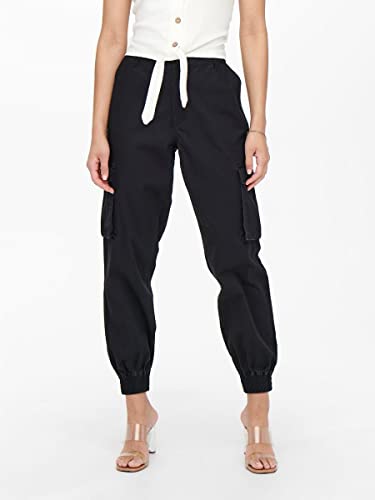 ONLY Damen Onlbetsy-alva Mw ANK Cargo Trousers PNT Hose, Schwarz, 36W / 30L EU