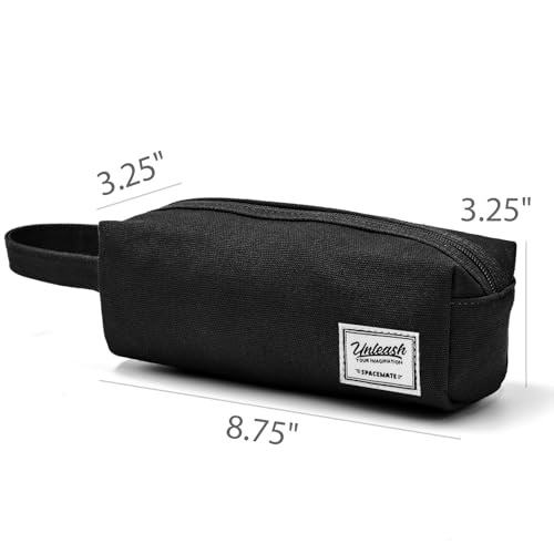 Image of SPACEMATE Pencil Case Pouch Box Bag School Supplies Girls Boys Kids, Cute Preppy Stuff Large Big Capacity Aesthetic Canvas Pen Organizer, Back to College Stationary, Black, Simple Style, 1200ml