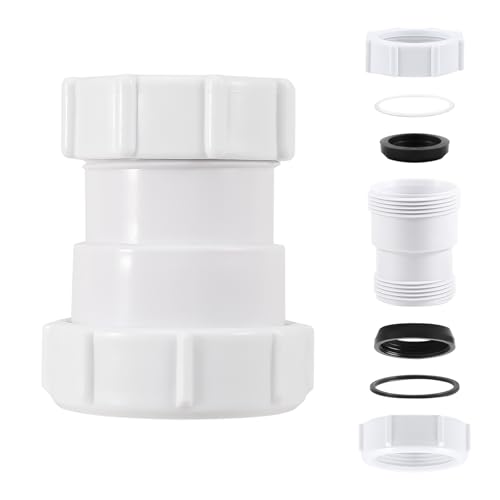QruiLanTu 1-Inch to 1-1/4-Inch Straight Extension Coupling Trap Adapter Sliding Interface with Sealing Gasket for Sink, Sewer, Bathroom Drain Pipe Installation(White)