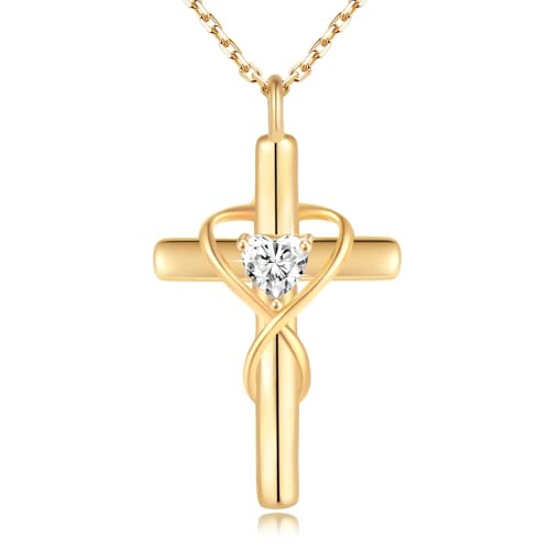 18K Gold Plated Cross Necklace for Women, 925 Sterling Silver Necklaces for Women, Infinity Heart Jewelry with 5A Cubic Zirconia, Anniversary Birthday Baptism Christian Gifts for Women Wife Her