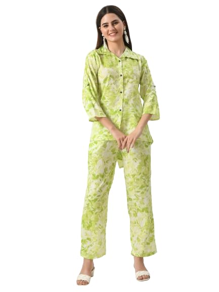 Image of Neysa Floral Print Cord Set (Shirt & Bottom Set) for Girls & Women | Women Flower Print Set | Women Printed Palazzo Set | Women Shirt Set | Women Cord Set.