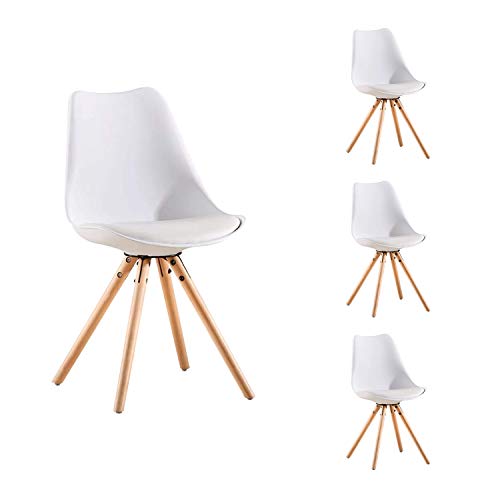 Nicemoods Blanco Sillas de Comedor Juego de 4,Sillas de Comedor para el Diseño Ergonómico de la Sala de Cocina Silla de Comedor Cómoda con Patas de Madera Maciza