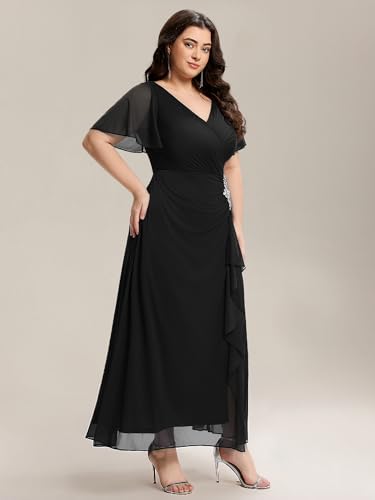 Ever-Pretty Plus Women's V-Neck Short Sleeves Chiffon Slit Rhinestone Maxi Plus Size Formal Mother of The Bride Dresses3
