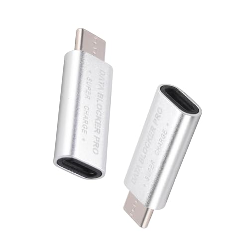 HUTSRAI USB-C-Datenblocker, 2 Stück, USB-C Juice Jack Adapter, Halterung zum Laden (50 V/5 A) zum Stoppen von Datendiebstahl (Silber)