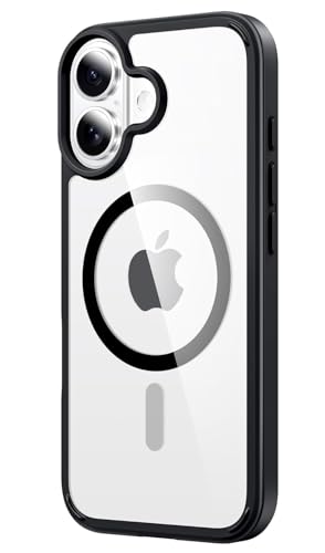 Image of NISHTECH for iPhone 16 Plus Case: Clear Magnetic Slim Fit Case Compatible with Magsafe Rugged Protective Transparent Cover (Black Magnetic)