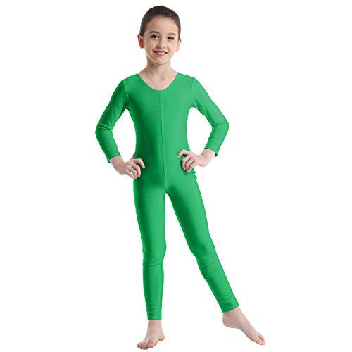 dPois Enfant Fille Justaucorps Gymnastique Danse Ballet Léotard Body Combinaison Manches Longue Jumpsuit Ensemble Vêtements Sport Yoga Tenue Patinage Artistique 3-16 Ans Vert 8-10 Ans Cover