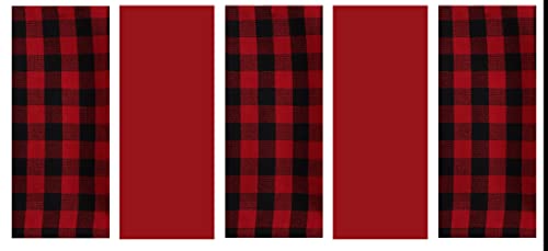 St. Nicholas Square Kitchen Dish Towels Set Of 5 - Buffalo Plaid Red And Black Check And Solid Red For The Christmas Holidays, 16.5 X 26, Cotton Construction #TOP3