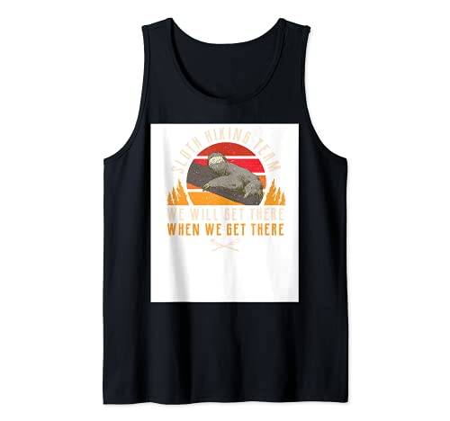 Camping Sloth Hiking Team Summer Vacation Mountain Climbing Tank Top, Black