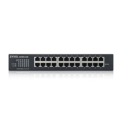 Image of Zyxel 24 Port Ethernet Switch | Smart Managed Gigabit Network Switch | 24x GbE RJ-45 Ports | 48 Gbps Switching Capacity | Hybrid Cloud Mode | Wall or Rack Mount, Kits Included | Fanless | GS1915-24E