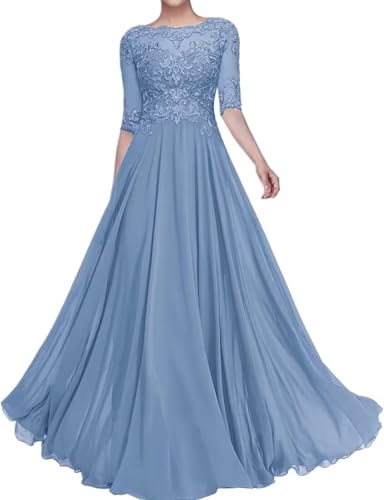 Women's Chiffon Mother of The Bride Dresses for Wedding with Lace Appliques A-Line Groom Dress Formal Party Gowns