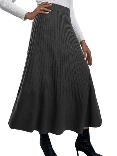 Adigaber Rock Damen Winter Midi Lang Röcke Hohe Taille Faltenrock A-Linie Elegant Frauen Skirt