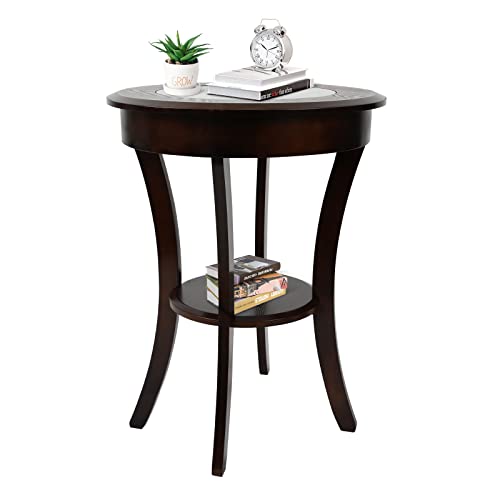 Ecomex Round End Table With Storage Shelf Glass Top, Accent Side Table Round Side Table For Small Space Bedroom Living Room(Brown) #TOP15