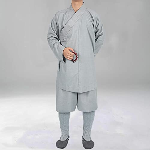 Monaci buddisti Costume Shaolin Temple Abbigliamento Robe Zen Clothes Buddismo Meditazione Lohan Clothes (Color : Grey, Size : 3XL)