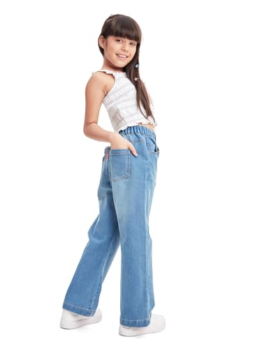 Image of olele Girls Super Jeans Collection for 4-14 Yrs | Stretchable Cotton Denim Trousers | Blue Jeans for Kids | Baggy Denim Pants | Cargo Pants for Girls