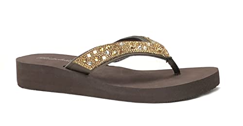 Image of REDVOLUTION New Women's Rhinestone Sandals High | Low Platform T-Strap Jewel Sandals High Wedge Flip Flops