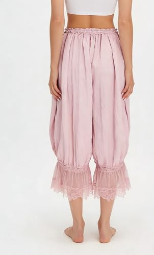 Image of NUFIWI Women Ruffle Long Bloomer Y2k Lace Trim Pettipants Pantaloons Mid Rise Cropped Pajama Pants Under Dress Slips