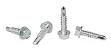1/4''-14 x 1'' Hex Washer Head Self-Drilling Tek Screw Zinc Plated Steel for Attaches Sheet Metal Steel or Steel to Metal - Box of 50