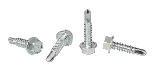 1/4''-14 x 1'' Hex Washer Head Self-Drilling Tek Screw Zinc Plated Steel for Attaches Sheet Metal Steel or Steel to Metal - Box of 50