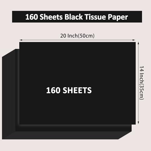Image of woric 160 Sheets Black Tissue Paper for Gift Bags 20 X 14 Inches | Tissue Paper Bulk for Crafts DIY Wrapping Birthday Black-Tie Weddings Decorations