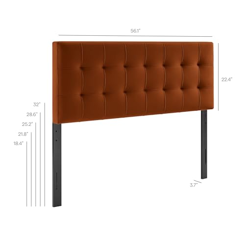 Image of Modway Lily Performance Velvet Full Size Headboard with Biscuit Tufting in Rust - Stain-Resistant Upholstery with Padded Design and 5 Height-Adjustable Mounts