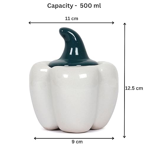 Image of QIMACPLUS Ceramic Capsicum Decorative Pickle Jar Food Storage Jar Multipurpose aachar, masala Jar For kitchen and Dining table 500 ML set of 1 (White)