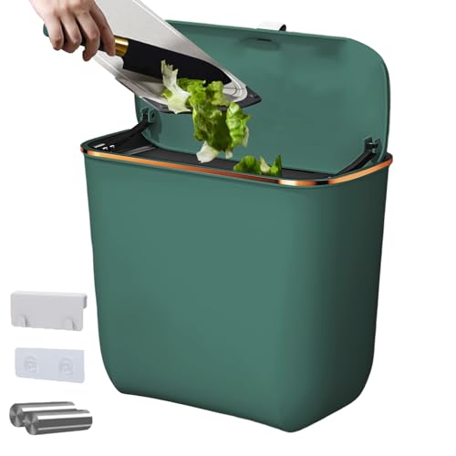 Lnhgh Cubo de Basura de Pared - Papelera Con Tapa Para Colgar En La Puerta | Contenedor 7 Litros con Bolsas Organizador de Espacio Montable - Para Bajo Fregadero Armario Encimera