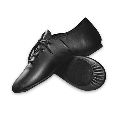 iKelpie Lace Jazz Shoes: Black Leather Split Sole for Unisex Men, Women, Girls, Children & Toddlers - Modern Stage & Irish Pump Dance Shoes with Rubber Heel