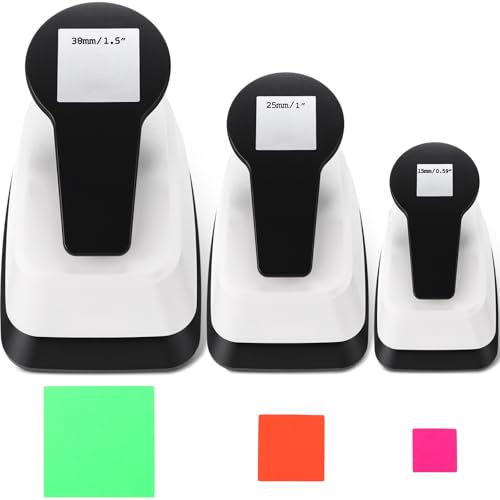 CHENGU 3 Pack Square Craft Hole Punch Corner to Corner 2 1 and 5/8 Inch Punch Paper Punchers with 10 Pcs Sticker Cutter Black for Card Making Scrapbook DIY Albums Photo Office Supplies
