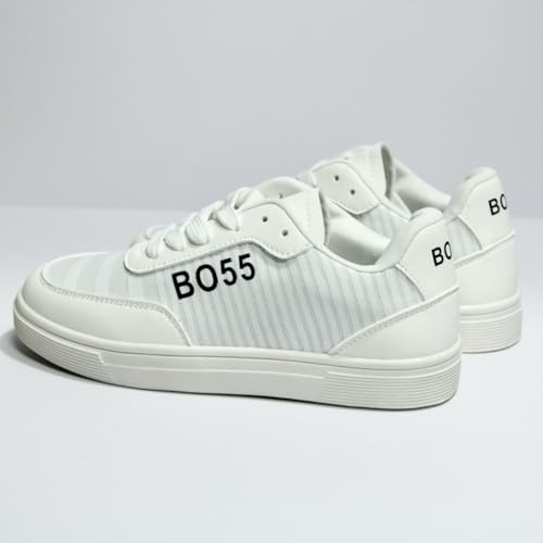 B055 Sneakers, White, Lace-up, Ribbed Textile Upper4
