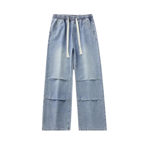 Men’S Baggy Jeans Straight Fit Denim Trousers with Elastic Waist Washed Trendy Wide Leg Pants
