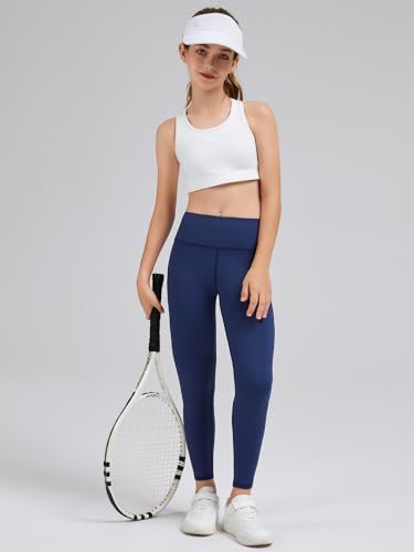 5 Packs Girls Athletic Leggings Kids Yoga Pants with Pockets High Waist Leggings Yoga Dance Workout Running3