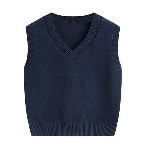 Yishengwan Niños Chaleco de Punto Color Sólido Jerséis Jersey Sin Mangas con Cuello en V para Niños y Niñas Marina 1-2 años