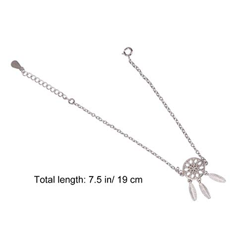 Amosfun Pulseira de Apanhador de Sonhos Prata Esterlina Boho Pena Pulseira de Apanhador de Sonhos Pu